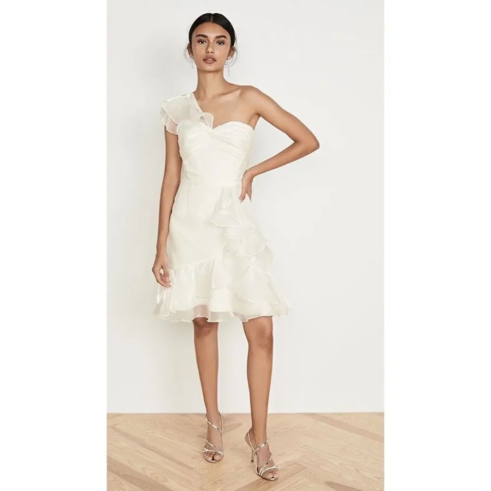 Marchesa Notte One Shoulder Cocktail Dress Ivory White Size 12
